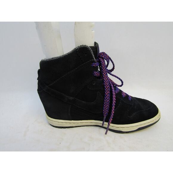 NIKE Sky Hi Dunk Women Sz 7 Black Purple Leather Lace Up Hidden Wedge Sneaker - Picture 4 of 15